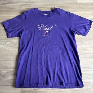 Vail Colorado T Shirt Vintage Hanes Beefy T USA Cotton Purple Embroidered Sz Med
